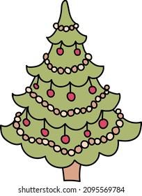 Stylized doodle Christmas tree. Vector illustration on white background.