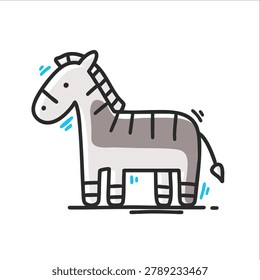 A stylized doodle of a cute zebra featuring simple lines and soft grey colors isolated on a white background