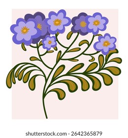 Stylized doodle flower inspired by nature, flat illustration, botanical motifs