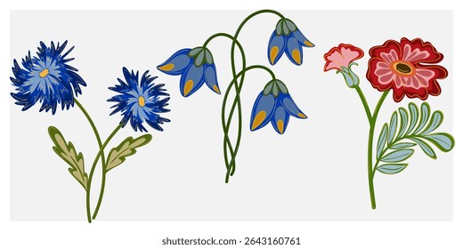 Stylized doodle flower inspired by nature, flat illustration, botanical motifs