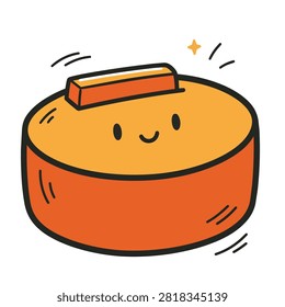 A stylized doodle illustration of a round orange container featuring a simple happy face and a small rectangular lid on top