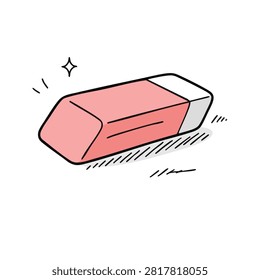 A stylized doodle of a rectangular pink rubber eraser with a white end isolated on a white background