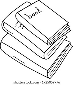 Stylized doodle stack of books. Hand-drawn vector illustration for greeting cards, posters, stickers and professional design. Black outlines on a white isolated background.