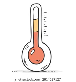 A stylized doodle of a thermometer indicating temperature levels with red liquid on a white background