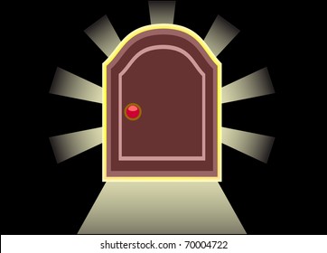 The stylized door with rays of light executed on a black background