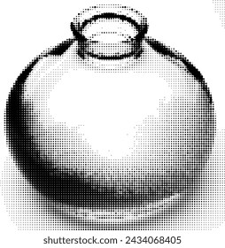 A stylized dotted halftone image of a spherical bottle.