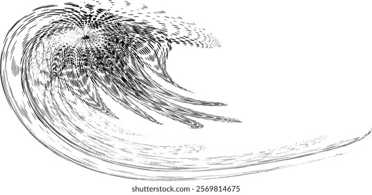 Stylized dotted sea wave swirl. Copy space for text. For logo, trademark, brand, framing. Vector