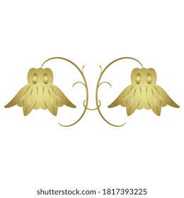 Stylized double flower. Golden floral motif. Aquilegia blossom. Folk style. 