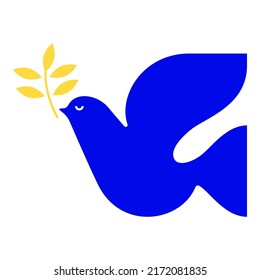 Stylized dove with olive branch. Flying bird of freedom. Symbol of peace vector illustration.