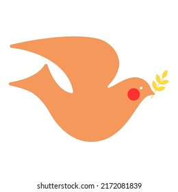 Stylized dove with olive branch. Flying bird of freedom. Symbol of peace vector illustration.