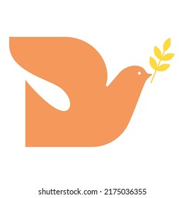 Stylized dove with olive branch. Flying bird of freedom. Symbol of peace vector illustration.