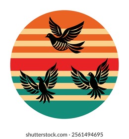 A stylized dove with an olive branch,3 birds vintage vector