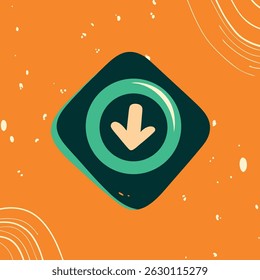 Um ícone de download estilizado com uma seta para baixo dentro de um quadrado arredondado em um plano de fundo laranja