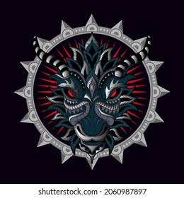 Stylized dragon in ethnic vector with circular frame