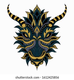Stylized dragon in ethnic vector white background