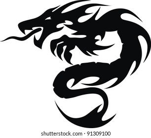 Stylized Dragon Form Tattoo Stock Vector (Royalty Free) 91309100 ...