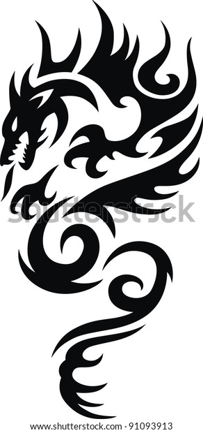 Stylized Dragon Form Tattoo Stock Vector (Royalty Free) 91093913