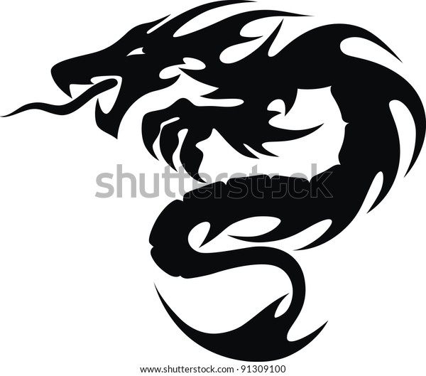 Stylized Dragon Form Tattoo Stock Vector (Royalty Free) 91309100