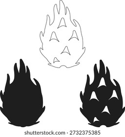 Stylized Dragon Fruit Outline and Silhouette Vector Icons Set for Modern Design Projects