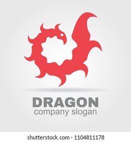 Stylized dragon logo in red color on white background