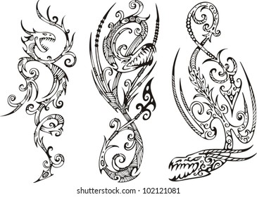 Stylized dragons. Vector set