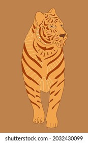 stylized draw of tiger standing and looking away. for your design