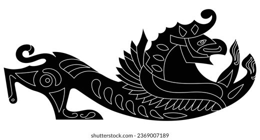 Stylized drawing, ancient Scythian art, ethnic theme, vector design