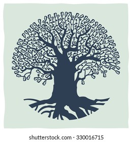 Stylized drawing of big old oak tree