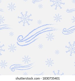 
Dibujo estilizado de una ventisca sobre un fondo gris claro. Patrón sin foco.