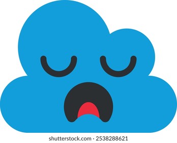 Stylized drawing of a blue cloud with closed eyes and an open mouth, appearing tired and sleepy.