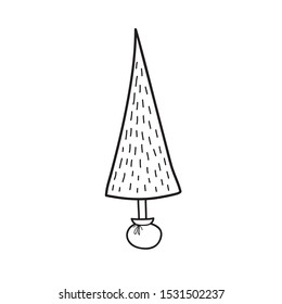 Stylized drawing of a Christmas tree. Vector linear illustration in doodle style.