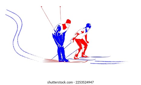 A stylized drawing of cross-country ski competitors.Vector illustration.