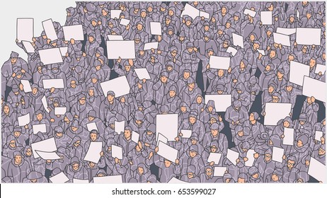 Stylized drawing of crowd protesting against global warming