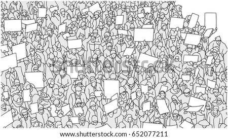 Stylized drawing of crowd protesting for human rights