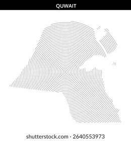 Stylized drawing features concentric lines forming Kuwait's map.