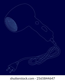 Stylized drawing of a hair dryer with a cord. The image is in black and white and has a moody, artistic feel to it