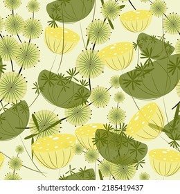 Stylized drawing of meadow grass. Vector illustration in yellow-green colors, seamless pattern.