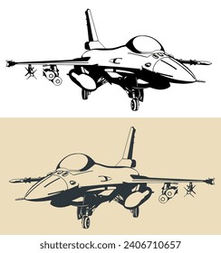 Stylized drawing of a modern military aircraft F-16 multirole light fighter