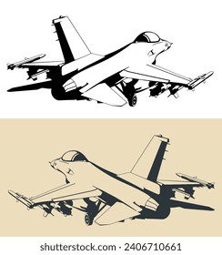 Stylized drawing of a modern military aircraft F-16 multirole light fighter