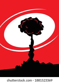 Stylized drawing of a nuclear explosion mushroom. Vector image for illustrations.