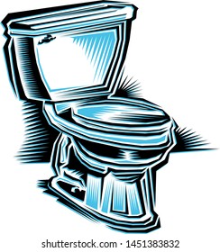 stylized drawing of a porcelain toilet in bathroom for advertisement and catalogs