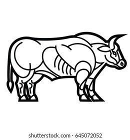 Stylized drawing of a powerful standing Belgian Blue bull