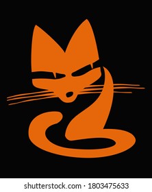 A stylized drawing of a red cat on a black background. Logo template. Vector drawing for logo and illustrations.