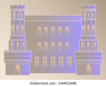 stylized drawing with a schematic representation of a medieval castle