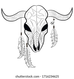 Stylized drawing of a skull of a cow, vector illustration