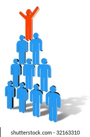 Stylized Drawing Of A Team Of People Building A Human Pyramid, Supporting Each Other. Three-dimensional Colour Vector.