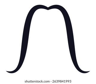 Stylized drawing of a thick handlebar mustache curving upwards, creating a vintage and elegant look, suitable for logos, branding, or illustrations related to barbershops, fashion, or retro style