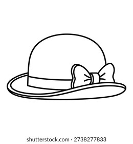 A stylized drawing of a widebrimmed hat adorned with a cute animal face featuring a bow tied around its neck peeking from the side