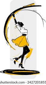 Stylized drawing of woman dancer in skirt and blouse - vector illustration