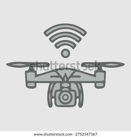 A stylized drone illustration, with a signal emanating from its top